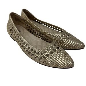 Birdies Gold Woven Leather Flats Women's Size 5 Pointed Toe Loafers
